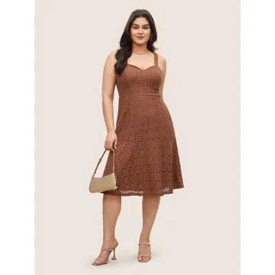 Bloomchic Women's Plus Size Solid Lace Geometric Hollow Out Cami Dress Burgundy Non Midi Party Non 26/4x