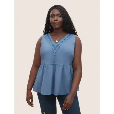 Bloomchic Women's Plus Size Solid Lace Patchwork Gathered Tank Top Stone Everyday 12/l In Gray