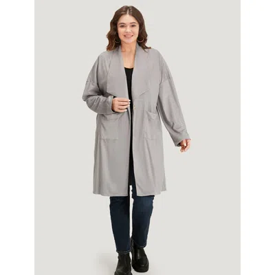 Bloomchic Women's Plus Size Solid Lapel Collar Patched Pocket Faux Suede Jacket Darkgray Plain 10/m In Gray