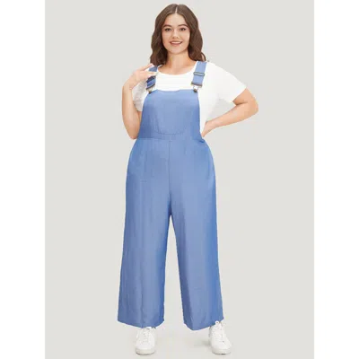 Bloomchic Women's Plus Size Solid Patched Pocket Gathered Overall Jumpsuit Stone Dailywear 12/l In Gray