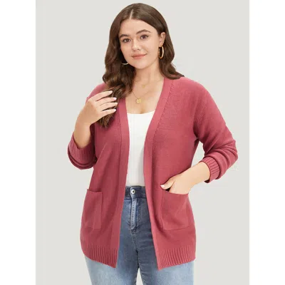 Bloomchic Women's Plus Size Solid Patched Pocket Open Front Long Sleeve Cardigan Russet Long Sleeve 22-24/3x In Brown