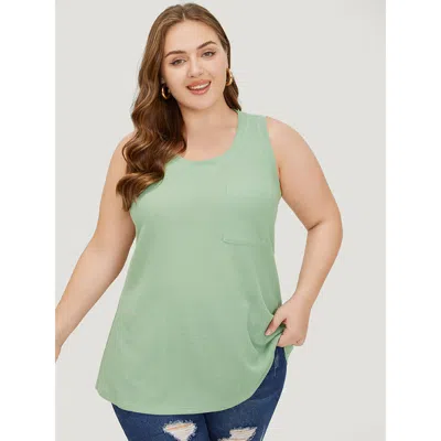 Bloomchic Women's Plus Size Solid Patched Pocket Waffle Knit Tank Top Sage Dailywear 10/m In Green