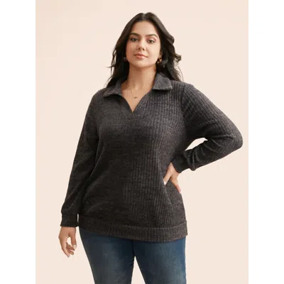 Bloomchic Women's Plus Size Solid Pit Strip Stretch Sweatshirt Dimgray Not Graphics Casual Collared Neck 10/m