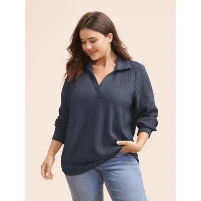 Bloomchic Women's Plus Size Solid Pit Strip Stretch Sweatshirt Indigo Not Graphics Casual Collared Neck 10/m In Purple