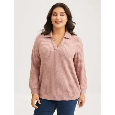 Bloomchic Women's Plus Size Solid Pit Strip Stretch Sweatshirt Rouge Not Graphics Casual Collared Neck 10/m In Red