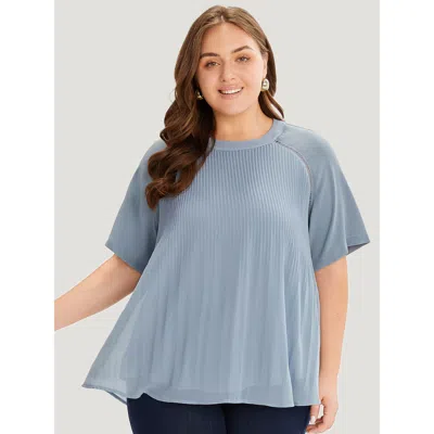 Bloomchic Women's Plus Size Solid Pleated Raglan Sleeve Patchwork Blouse Stone Dailywear Short Sleeve 10/m In Gray