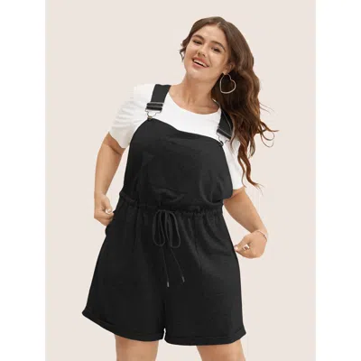 Bloomchic Women's Plus Size Solid Pocket Drawstring Overall Romper Black Casual 10/m