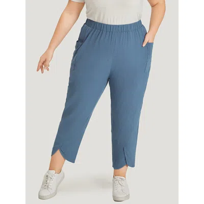 Bloomchic Women's Plus Size Solid Pocket Elastic Waist Wrap Hem Pants Stone High Rise Dailywear 12/l In Gray