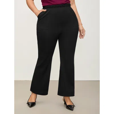 Bloomchic Women's Plus Size Solid Pocket Flare Leg Elastic Waist Pants Black Solid Flared Mid Rise Office 30/6