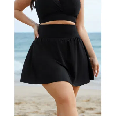 Bloomchic Women's Plus Size Solid Pocket Flared Swim Skirt Black Non Short Fully Elasticated Waist 30/6x