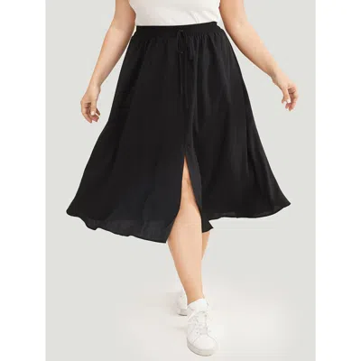 Bloomchic Women's Plus Size Solid Pocket Knot Elastic Waist Split Hem Skirt Black Knotted Dailywear 10/m