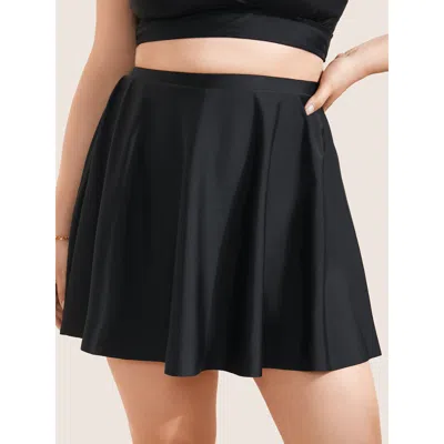 Bloomchic Women's Plus Size Solid Pocket Pleated Swim Skirt Black Solid Short Non Elastic Waist 26/4x