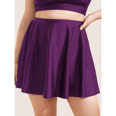 Bloomchic Women's Plus Size Solid Pocket Pleated Swim Skirt Deeppurplered Solid Short Non Elastic Waist 10/m