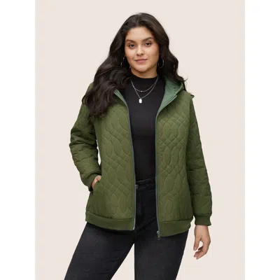 Bloomchic Women's Plus Size Solid Pocket Texture Lined Quilted Jacket Armygreen Elastic Cuffs 10/m