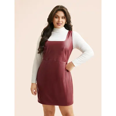Bloomchic Women's Plus Size Solid Pu Leather Bodycon Dress Burgundy Non Short Everyday Non 12/l