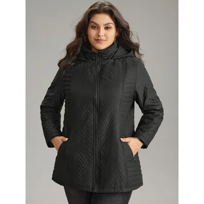 Bloomchic Women's Plus Size Solid Quilted Zipper Fly Hooded Cotton Jacket Black Quilting 10/m
