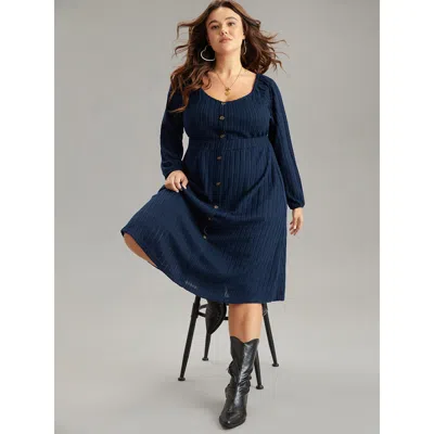 Bloomchic Women's Plus Size Solid Rib Knit Gathered Scoop Neck Dress Indigo Everyday Elastic Cuffs 14-16/1x In Purple