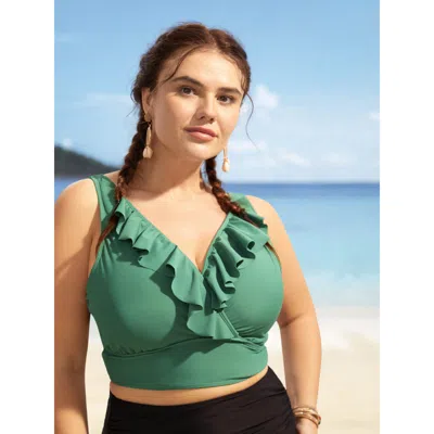Bloomchic Women's Plus Size Solid Ruffle Surplice Neck Trim Swim Top Palemauve Solid Sleeveless Ruffles Adapti