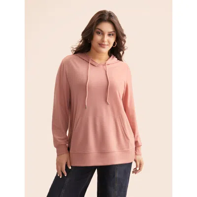 Bloomchic Women's Plus Size Solid Slightly Stretchy Hooded Drawstring Sweatshirt Dirtypink Everyday 14-16/1x