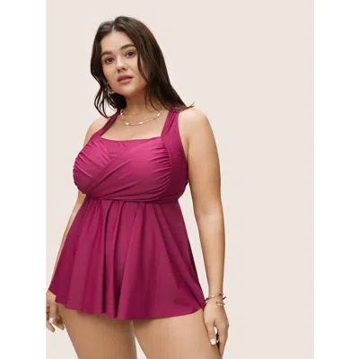 Bloomchic Women's Plus Size Solid Square Neck Crossover Gathered Swim Top Redviolet Non Non Adaptive-fit 10/m