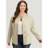 Bloomchic Women's Plus Size Solid Stand Collar Drawstring Flap Pocket Jacket Ivory Plain 10/m In White
