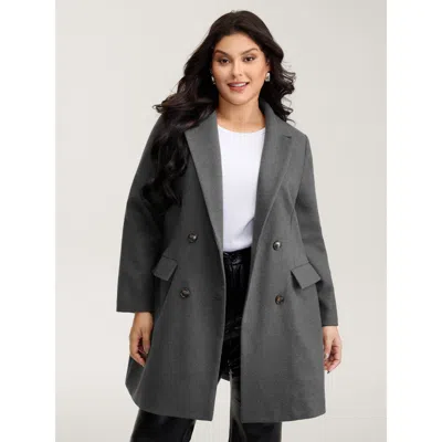 Bloomchic Women's Plus Size Solid Suit Collar Buttons Pockets Coat Dimgray Button A-line 10/m