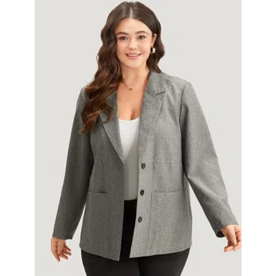 Bloomchic Women's Plus Size Solid Suit Collar Patched Pocket Blazer Dimgray Plain Plain Sleeve Long Sleeve 10/