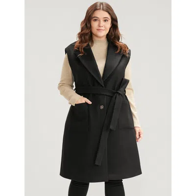 Bloomchic Women's Plus Size Solid Suit Collar Pocket Belted Sleeveless Vest Black Cross Straps 10/m