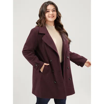 Bloomchic Women's Plus Size Solid Suit Collar Pocket Double Breasted Blazer Burgundy Double-breasted 14-16/1x