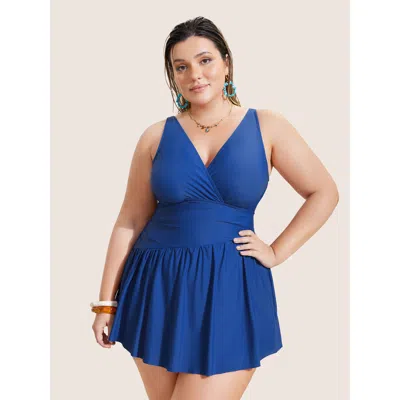 Bloomchic Women's Plus Size Solid Surplice Neck Gathered Swim Dress Indigo Non Gathered Adaptive-fit 18-20/2x In Purple