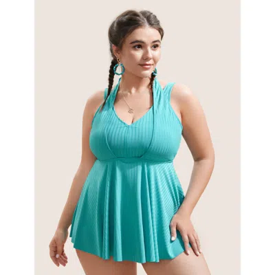 Bloomchic Women's Plus Size Solid Texture Halter Ties Swim Top Mint Non Non Adaptive-fit 10/m In Green