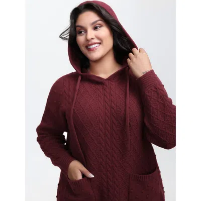 Bloomchic Women's Plus Size Solid Textured Hooded Pullover Scarlet Long Sleeve 12/l In Red