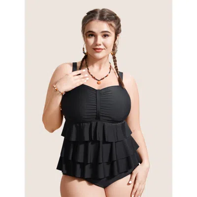 Bloomchic Women's Plus Size Solid Tiered Ruffles Ruched One Piece Swimsuit Black Non Gathered Adaptive-fit 30/