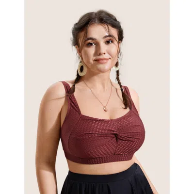 Bloomchic Women's Plus Size Solid Twist Texture Swim Top Burgundy Non Twist Adaptive-fit 28/5x