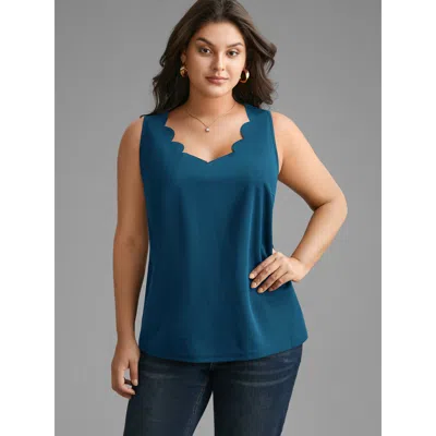 Bloomchic Women's Plus Size Solid V Neck Laser Cut Tank Top Aegean Elegant A-line V-neck 10/m In Blue
