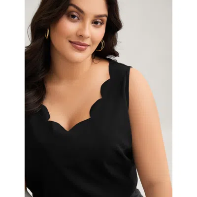 Bloomchic Women's Plus Size Solid V Neck Laser Cut Tank Top Black Elegant A-line V-neck 10/m