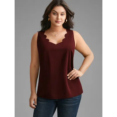 Bloomchic Women's Plus Size Solid V Neck Laser Cut Tank Top Burgundy Elegant A-line V-neck 10/m