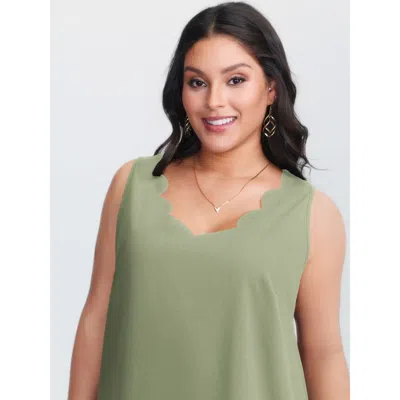 Bloomchic Women's Plus Size Solid V Neck Laser Cut Tank Top Greenbean Elegant A-line V-neck 10/m