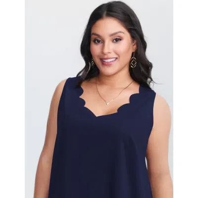 Bloomchic Women's Plus Size Solid V Neck Laser Cut Tank Top Midnight Elegant A-line V-neck 10/m In Blue