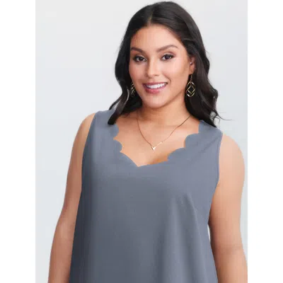 Bloomchic Women's Plus Size Solid V Neck Laser Cut Tank Top Stone Elegant A-line V-neck 12/l In Gray