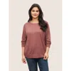 Bloomchic Women's Plus Size Solid Waffle Knit Lace Panel Sweatshirt Rouge Plain Everyday 10/m In Red