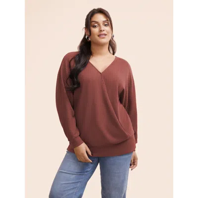 Bloomchic Women's Plus Size Solid Waffle Knit Wrap Long Sleeve T-shirt Dustypink Casual 12/l In Pink