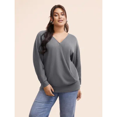 Bloomchic Women's Plus Size Solid Waffle Knit Wrap Long Sleeve T-shirt Gray Casual 12/l