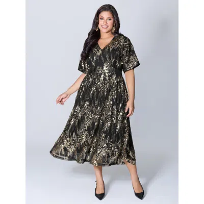 Bloomchic Women's Plus Size Sparkly Sequins Wrap Neck Midi Dress Black Non Midi Party Overlapping 12/l