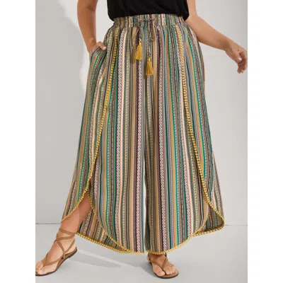 Bloomchic Women's Plus Size Split Asymmetrical Hem Boho Pants Multicolor Wide Leg Vacation 10/m