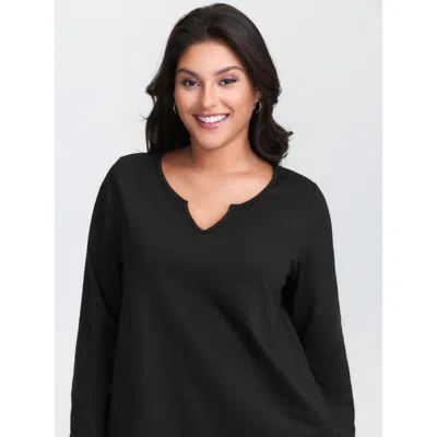 Bloomchic Women's Plus Size Split Neckline Stretchy Plain T-shirt Black Non Casual 3/4 Sleeve 30/6x