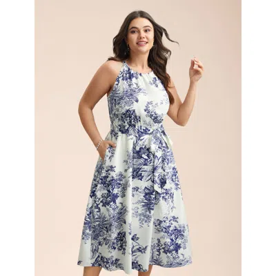Bloomchic Women's Plus Size Spring Time Florals Sleeveless Midi Dress Whitesmoke Floral Midi Elegant Lace-up 1