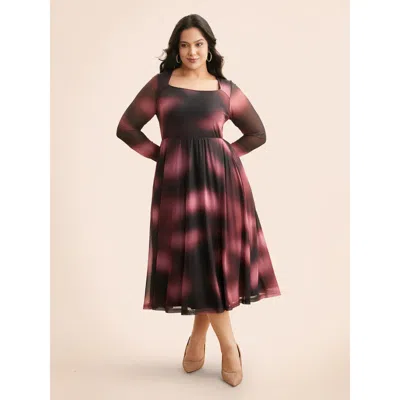 Bloomchic Women's Plus Size Square Neck Gradient Dyeing Mesh Dress Eggplant Party Midi Texture 26/4x In Purple