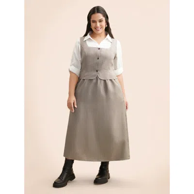 Bloomchic Women's Plus Size Square Neck Houndstooth Elastic Waist Dress Browncoffeecolor Houndstooth Midi Offi