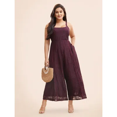 Bloomchic Women's Plus Size Square Neck Lace Panel Gathered Jumpsuit Plum Vacation 28/5x In Purple